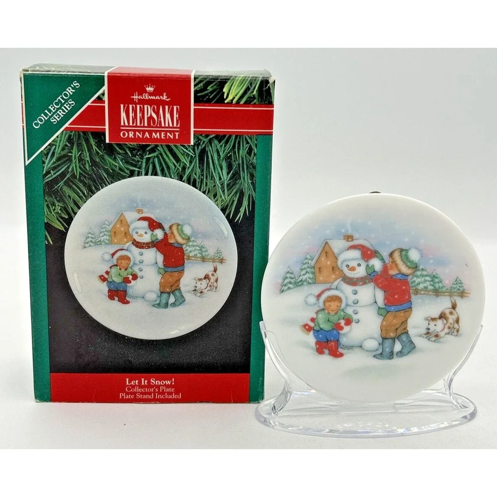 1991 Hallmark‎ Let It Snow! Collector's Plate & Stand U129